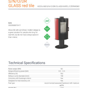 Alternative view of KRATKI KOZA/AB/S/N/O/DR/GLASS/KAFEL/CZERWONY 8KW / 50-70m2 ΠΕΡΙΣΤΡΕΦΟΜΕΝΗ ΕΝΕΡΓΕΙΑΚΗ ΣΟΜΠΑ ΑΠΟ ΧΑΛΥΒΑ ΜΕ ΕΞΩΤΕΡΙΚΗ ΕΠΕΝΔΥΣΗ ΑΠΟ ΚΟΚΚΙΝΟ ΚΕΡΑΜΙΚΟ ΚΑΙ ΦΙΜΕ ΤΖΑΜΙ