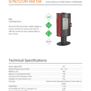 Alternative view of KRATKI KOZA/AB/S/N/O/DR/KAFEL/CZERWONY  8KW / 50-70m2 ΠΕΡΙΣΤΡΕΦΟΜΕΝΗ ΕΝΕΡΓΕΙΑΚΗ ΣΟΜΠΑ ΑΠΟ ΧΑΛΥΒΑ ΜΕ ΕΞΩΤΕΡΙΚΗ ΕΠΕΝΔΥΣΗ ΑΠΟ ΚΟΚΚΙΝΟ ΚΕΡΑΜΙΚΟ