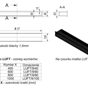 Alternative view of KRATKI ΠΕΡΣΙΔΑ LUFT/9/60/45S/K 9X60CM ΚΡΕΜ