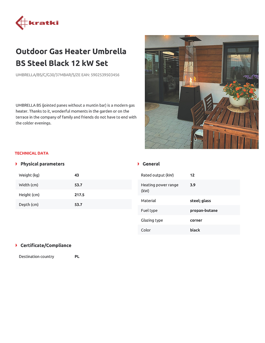 KRATKI UMBRELLA/BS/C/G30/37MBAR/S/ZE ΣΟΜΠΑ ΘΕΡΜΑΣΤΡΑ ΥΓΡΑΕΡΙΟΥ 12KW ΜΑΥΡΗ ΜΕ ΣΥΝΕΧΟΜΕΝΟ ΤΖΑΜΙ - Image 3