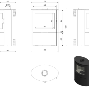 Alternative view of KRATKI KOZA/AB/S/2/BLACK 10KW ECODESIGN (70-90M2) ΕΝΕΡΓΕΙΑΚΗ ΣΟΜΠΑ ΞΥΛΟΥ ΑΠΟ ΧΑΛΥΒΑ ΜΕ ΜΑΥΡΑ ΚΕΡΑΜΙΚΑ TERMOTEC