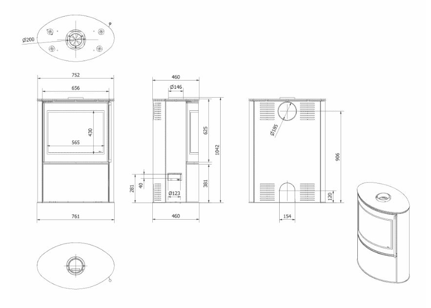 KRATKI BJORN/BLACK 8KW (60-80M2) ΕΝΕΡΓΕΙΑΚΗ ΣΟΜΠΑ ΞΥΛΟΥ ΑΠΟ ΧΑΛΥΒΑ ΜΕ ΜΑΥΡΑ ΚΕΡΑΜΙΚΑ TERMOTEC - Image 2