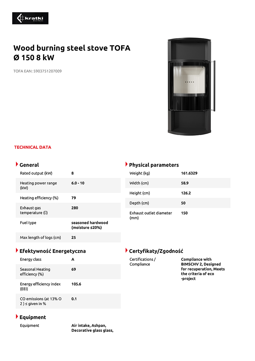KRATKI TOFA ECODESIGN 8KW (50-70M2) ΕΝΕΡΓΕΙΑΚΗ ΣΟΜΠΑ ΞΥΛΟΥ ΑΠΟ ΧΑΛΥΒΑ ΜΕ ΛΕΥΚΑ ΚΕΡΑΜΙΚΑ TERMOTEC - Image 3