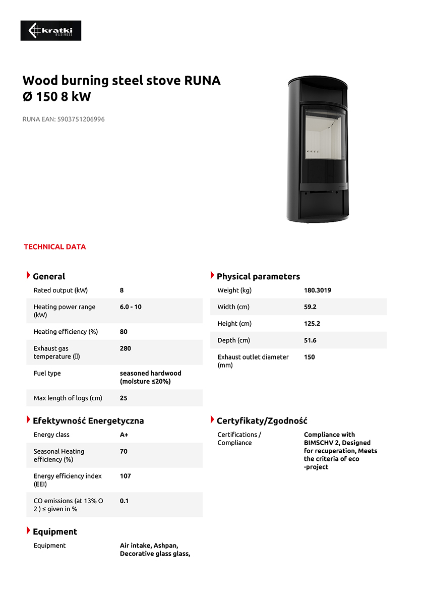 KRATKI RUNA ECODESIGN 8KW (50-70M2) ΕΝΕΡΓΕΙΑΚΗ ΣΟΜΠΑ ΞΥΛΟΥ ΑΠΟ ΧΑΛΥΒΑ ΜΕ ΛΕΥΚΑ ΚΕΡΑΜΙΚΑ TERMOTEC - Image 3
