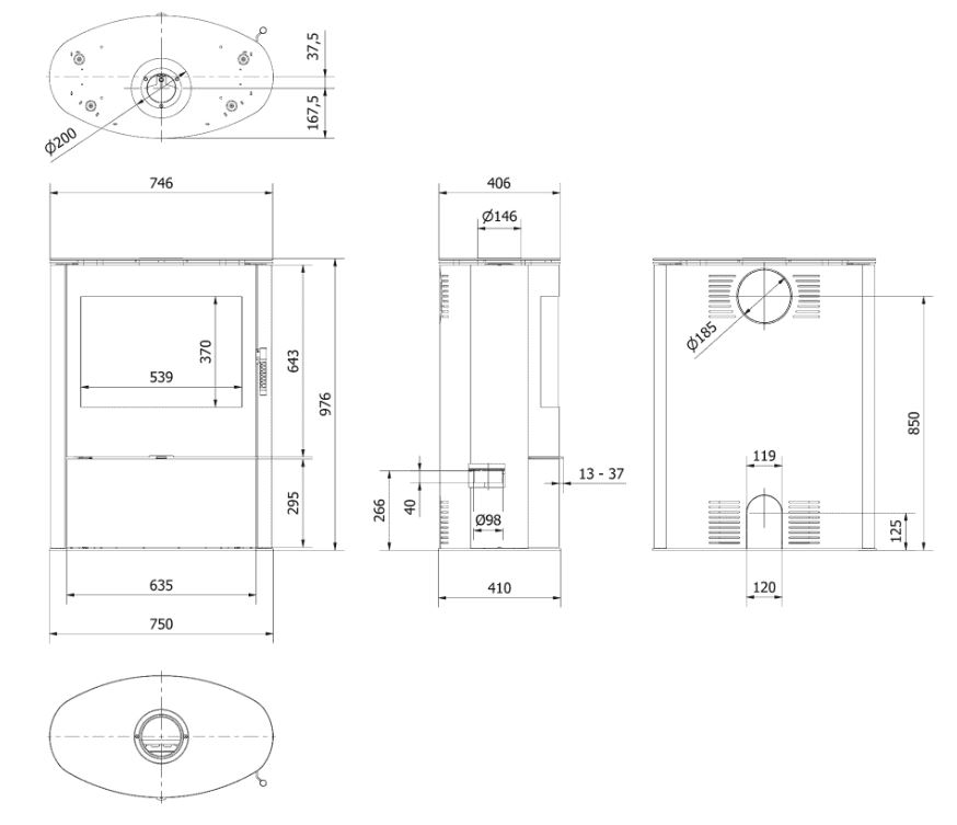 KRATKI KOZA/AB/S/2/ROLLO/BLACK 10KW (70-90M2) ΕΝΕΡΓΕΙΑΚΗ ΣΟΜΠΑ ΞΥΛΟΥ ΑΠΟ ΧΑΛΥΒΑ ΜΕ ΜΑΥΡΑ ΚΕΡΑΜΙΚΑ TERMOTEC - Image 2