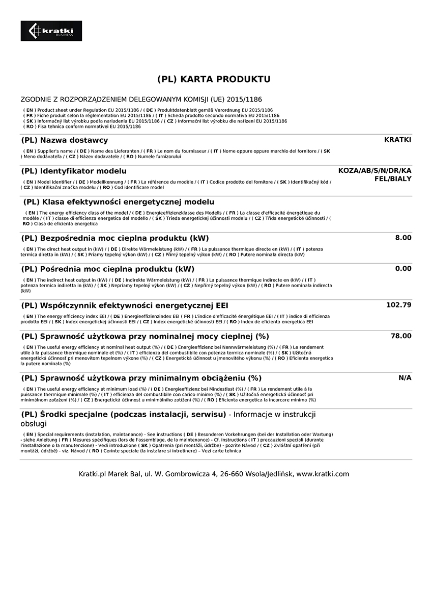 KRATKI KOZA/AB/S/N/DR/KAFEL/BIALY 8KW / 50-70m2 ΕΝΕΡΓΕΙΑΚΗ ΣΟΜΠΑ ΞΥΛΟΥ ΜΕ ΛΕΥΚΑ ΚΕΡΑΜΙΚΑ TERMOTEC - Image 4