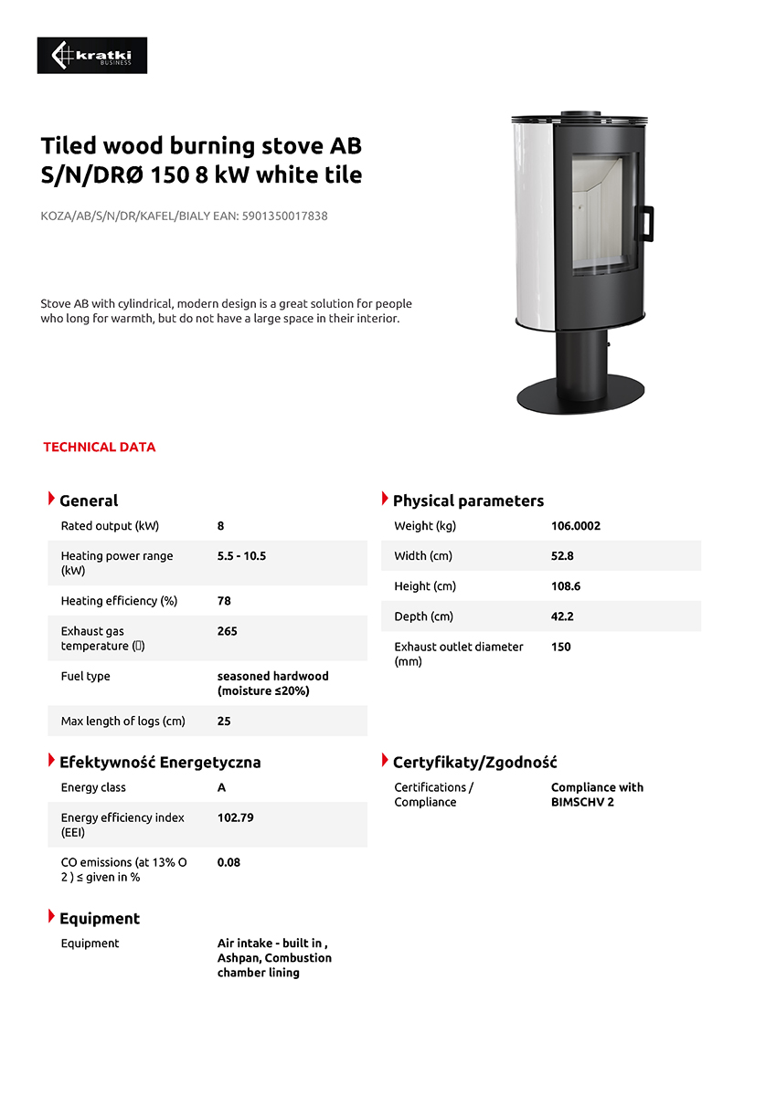 KRATKI KOZA/AB/S/N/DR/KAFEL/BIALY 8KW / 50-70m2 ΕΝΕΡΓΕΙΑΚΗ ΣΟΜΠΑ ΞΥΛΟΥ ΜΕ ΛΕΥΚΑ ΚΕΡΑΜΙΚΑ TERMOTEC - Image 7