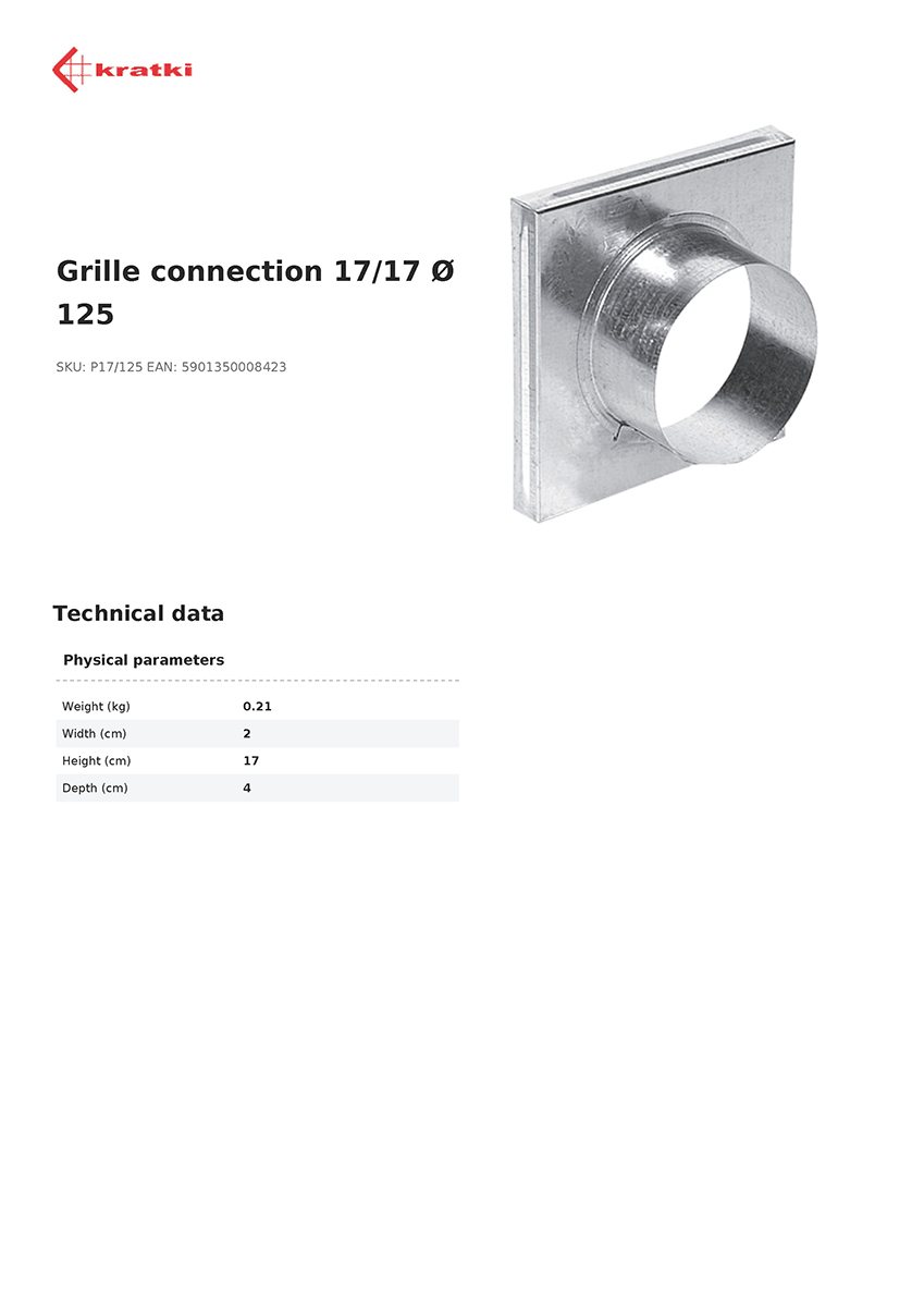 KRATKI P17/125 ΠΡΟΣΑΡΜΟΓΕΑΣ ΑΕΡΑΓΩΓΟΥ ΠΕΡΣΙΔΑΣ (Φ125) - Image 2